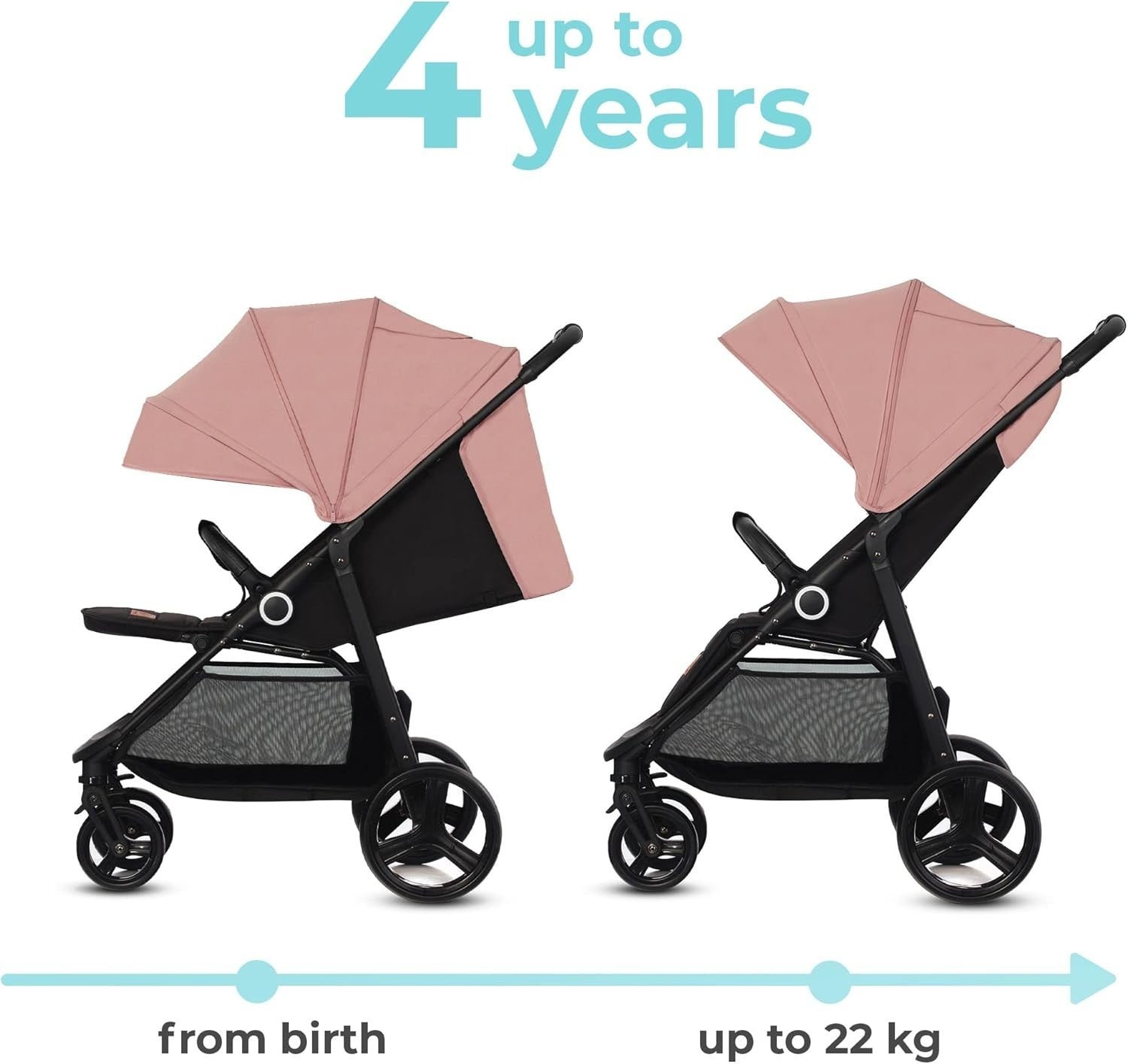Baby Pushchair Stroller from Birth to 22kg One Hand Fold Lie Flat Pink