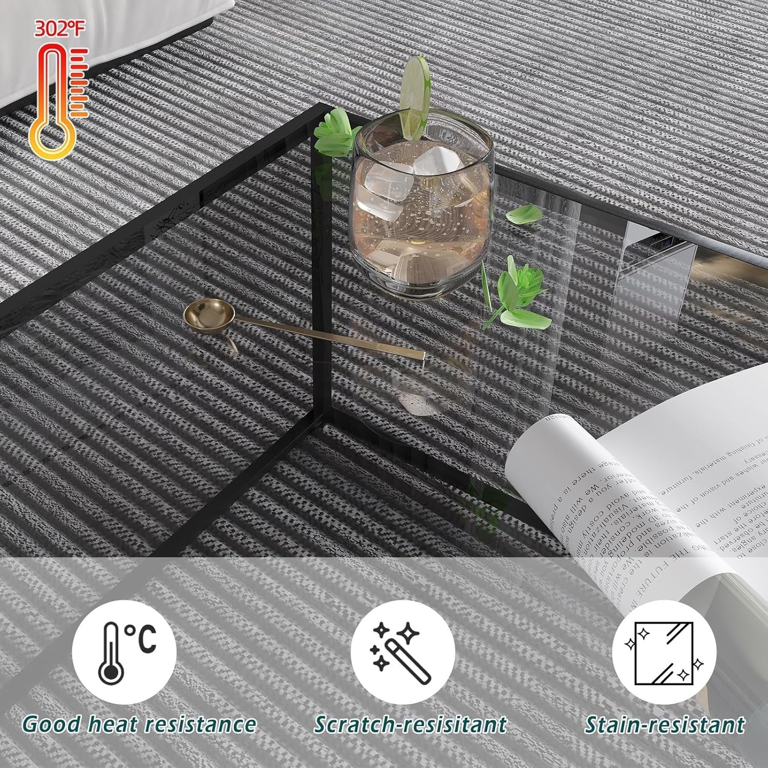 Modern Square Glass Coffee Table with Sturdy Metal Frame 67x67x40cm