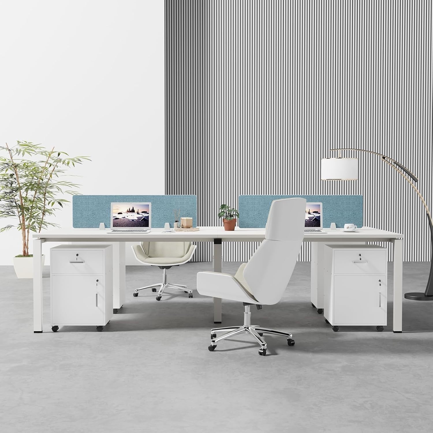 White Lockable Mobile File Cabinet with Door & Drawers Under Desk