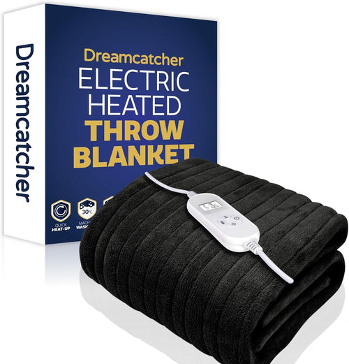 Electric Heated Throw Blanket 160x120cm 9 Heat Levels Timer Washable Black