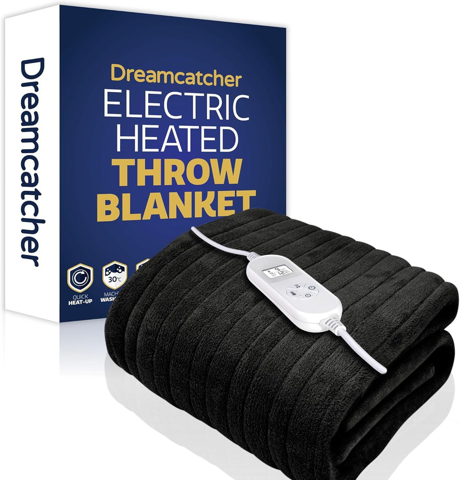 Electric Heated Throw Blanket 160x120cm 9 Heat Levels Timer Washable Black