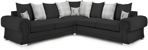 Black Fabric Scatter Back Corner Sofa Modern L Shape 5 Seater