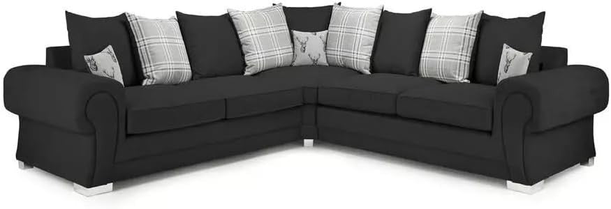 Black Fabric Scatter Back Corner Sofa Modern L Shape 5 Seater