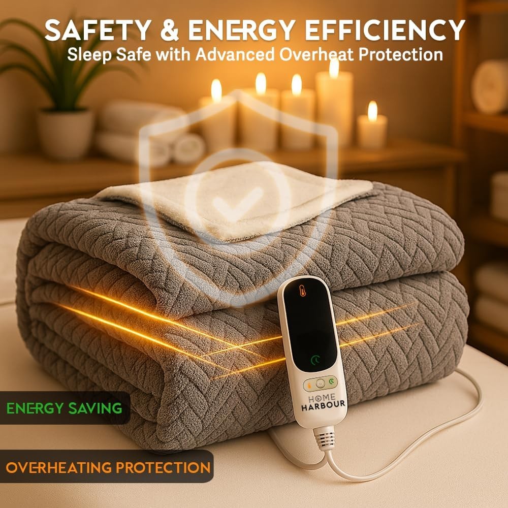 Electric Heated Throw Blanket 180x130cm 9 Heat Timer Sherpa Fleece
