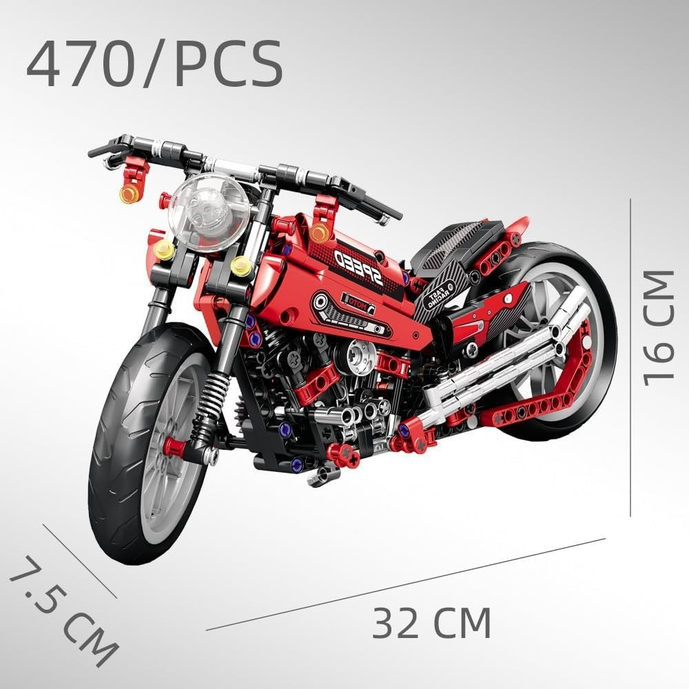 Motorcycle Building Blocks Kit with Moving Pistons & Display Stand 32cm