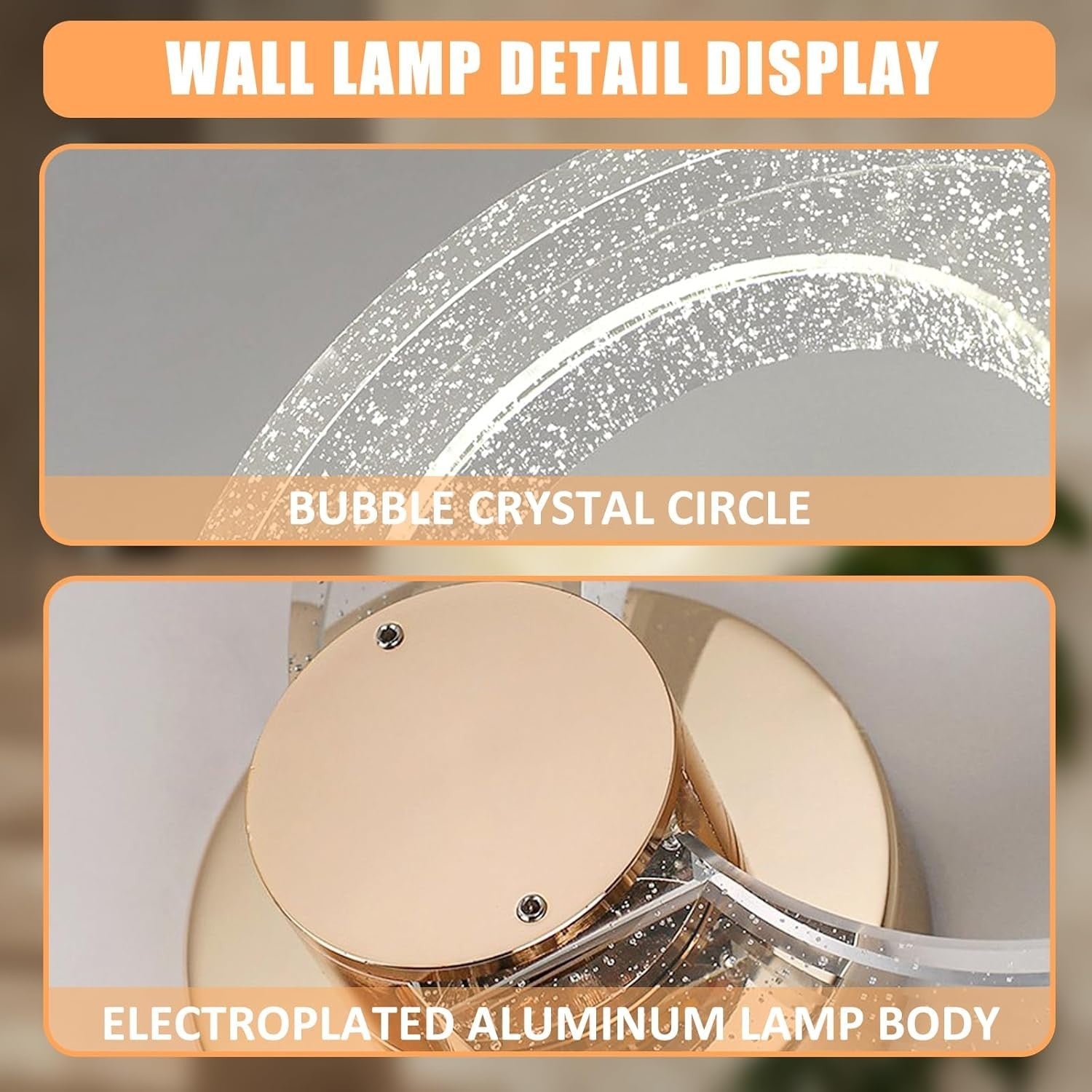 Gold Crystal Wall Lamp LED Sconce 12W Tri-Color Light Modern Round Fixture