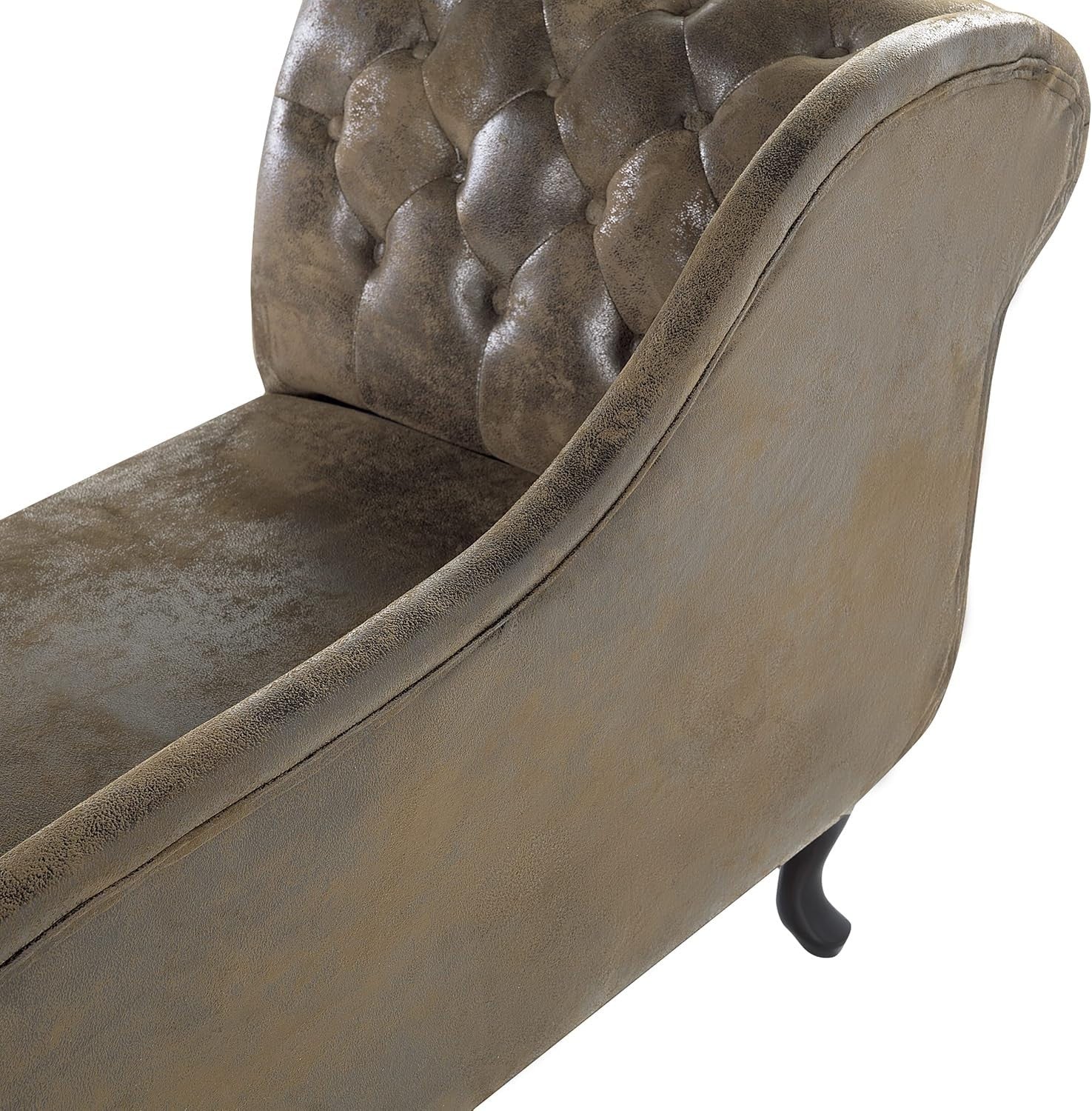 Left Hand Chesterfield Chaise Lounge Faux Suede Brown Sofa 169cm Elegant Tufted