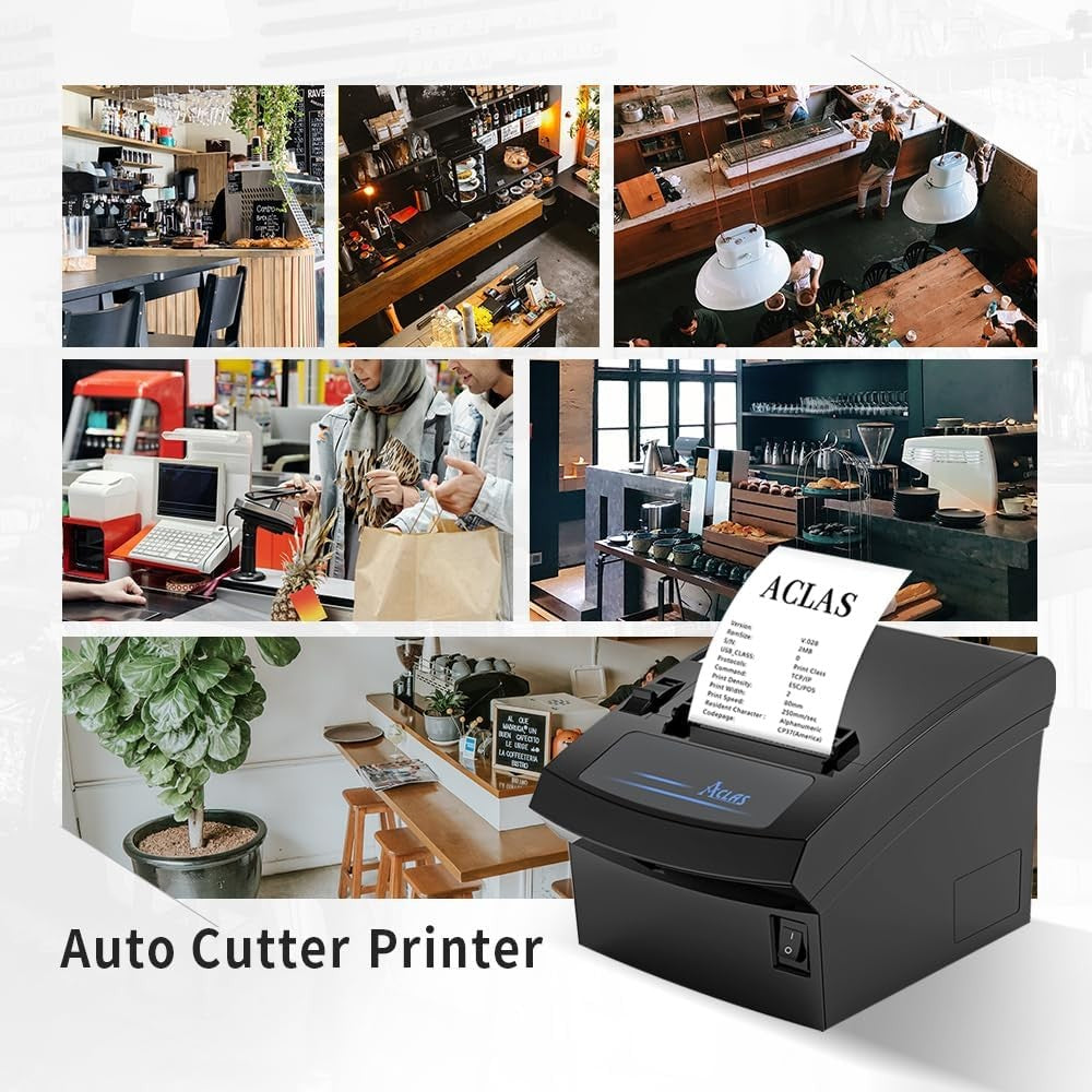 80mm Thermal Receipt Printer Auto Cutter USB Ethernet Black