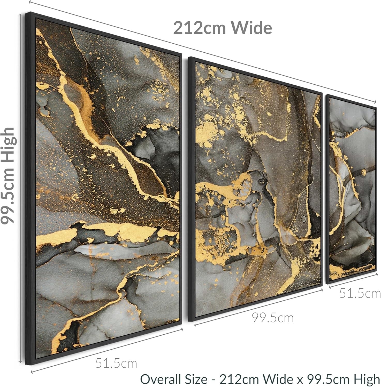 Extra Large Framed Wall Art Set 212cm Grey Gold Marble