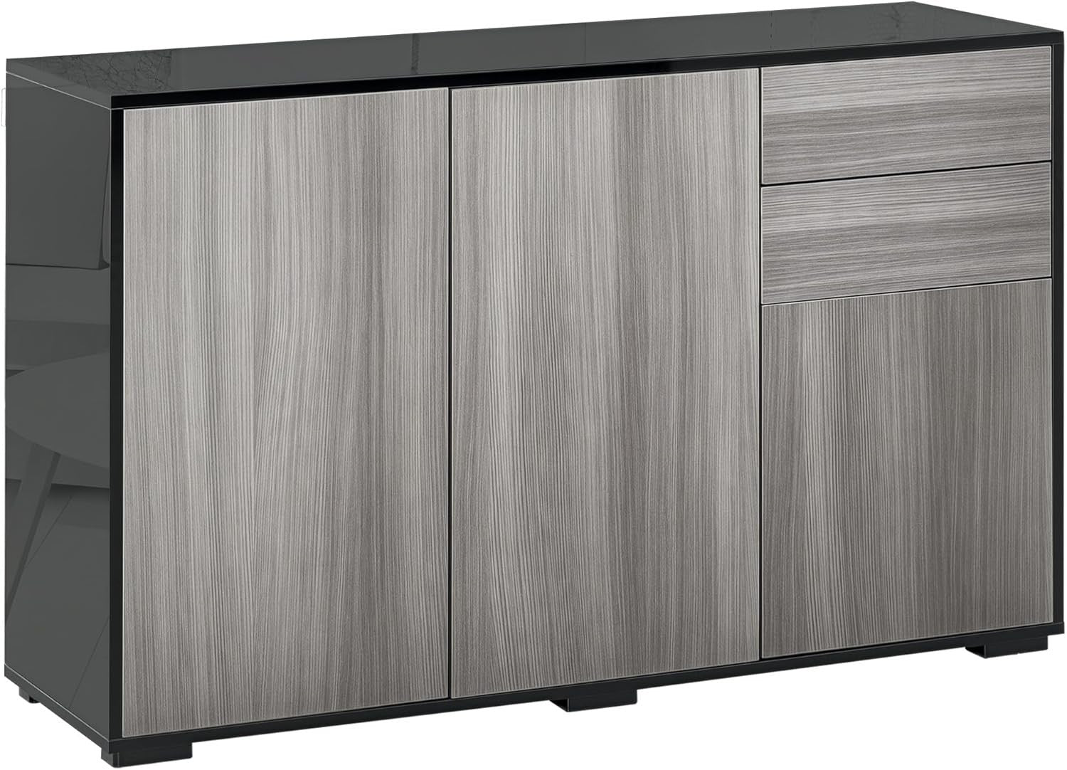 Modern High Gloss Sideboard Cabinet with 2 Drawers & Push-Open Doors Grey
