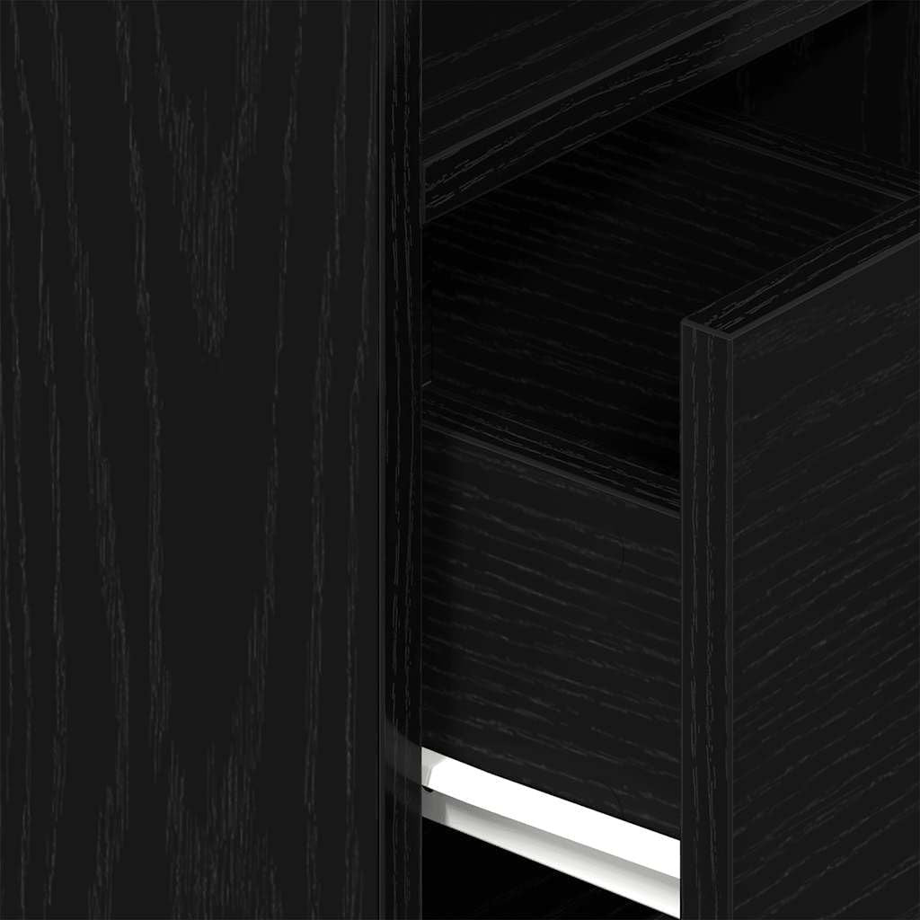 Black Bedside Table with Drawer & Shelves | Slim Modern Nightstand