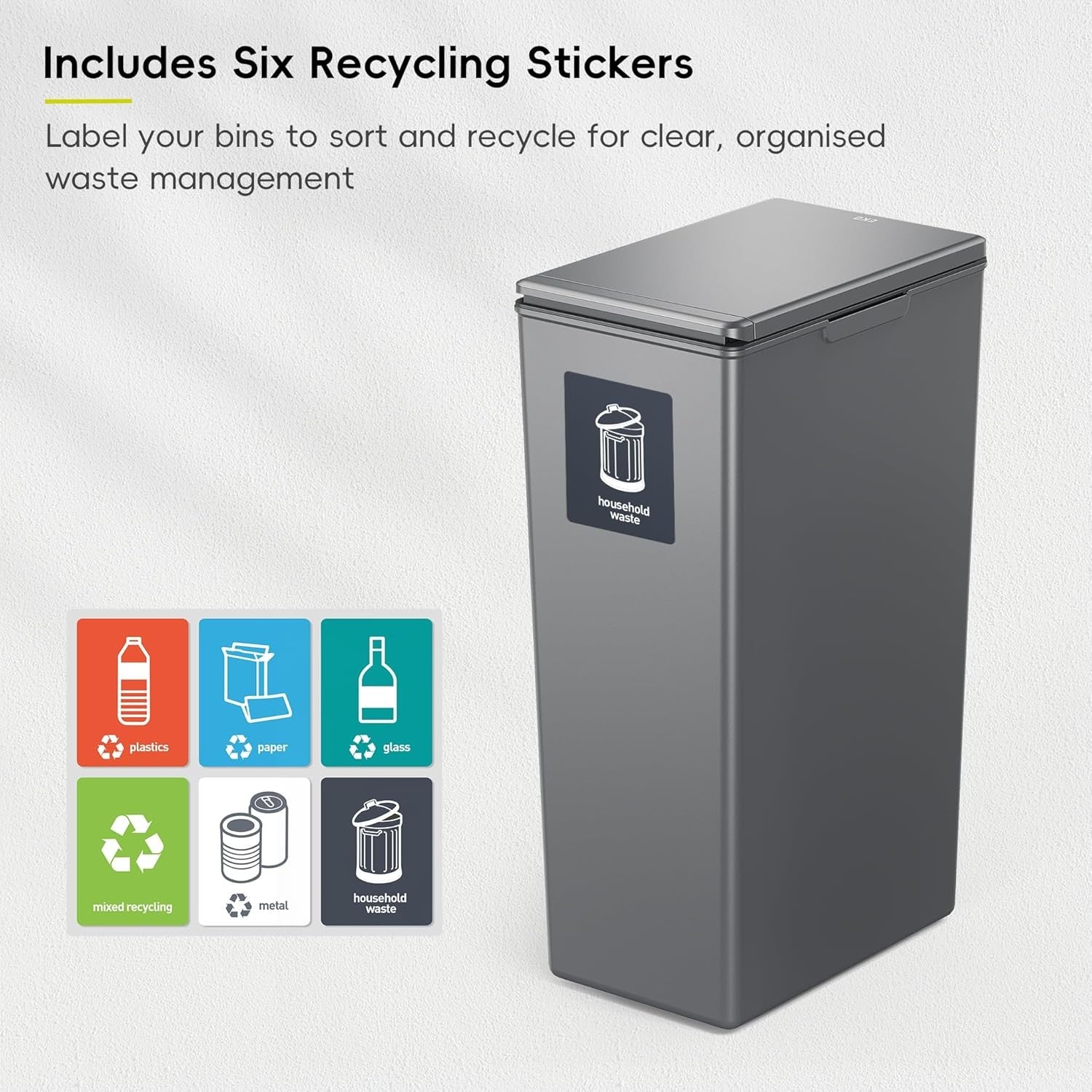 Slim 40L Kitchen Recycling Bin Touch-Top Lid Plastic Waste Sorter