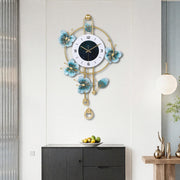 Large 75cm Wall Clock Green Metal Floral Design Silent Quartz Pendulum Decor