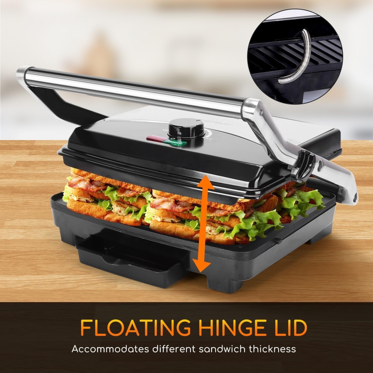 2000W Panini Press Grill Sandwich Maker Non-Stick Plates Temp Control