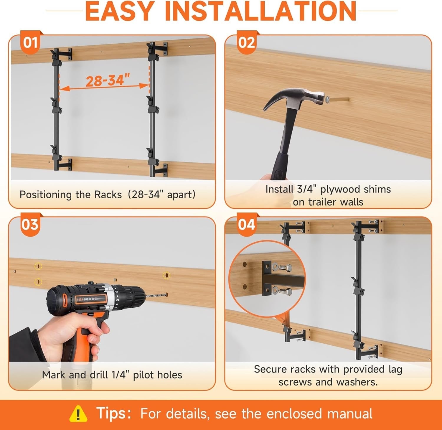 Heavy Duty Steel Trailer Tool Rack Wall Mount 3 Weed Eater Holder