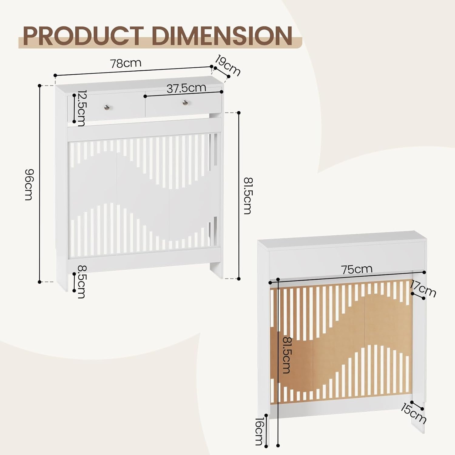 White Radiator Cover Cabinet with Drawers Modern MDF Storage Unit