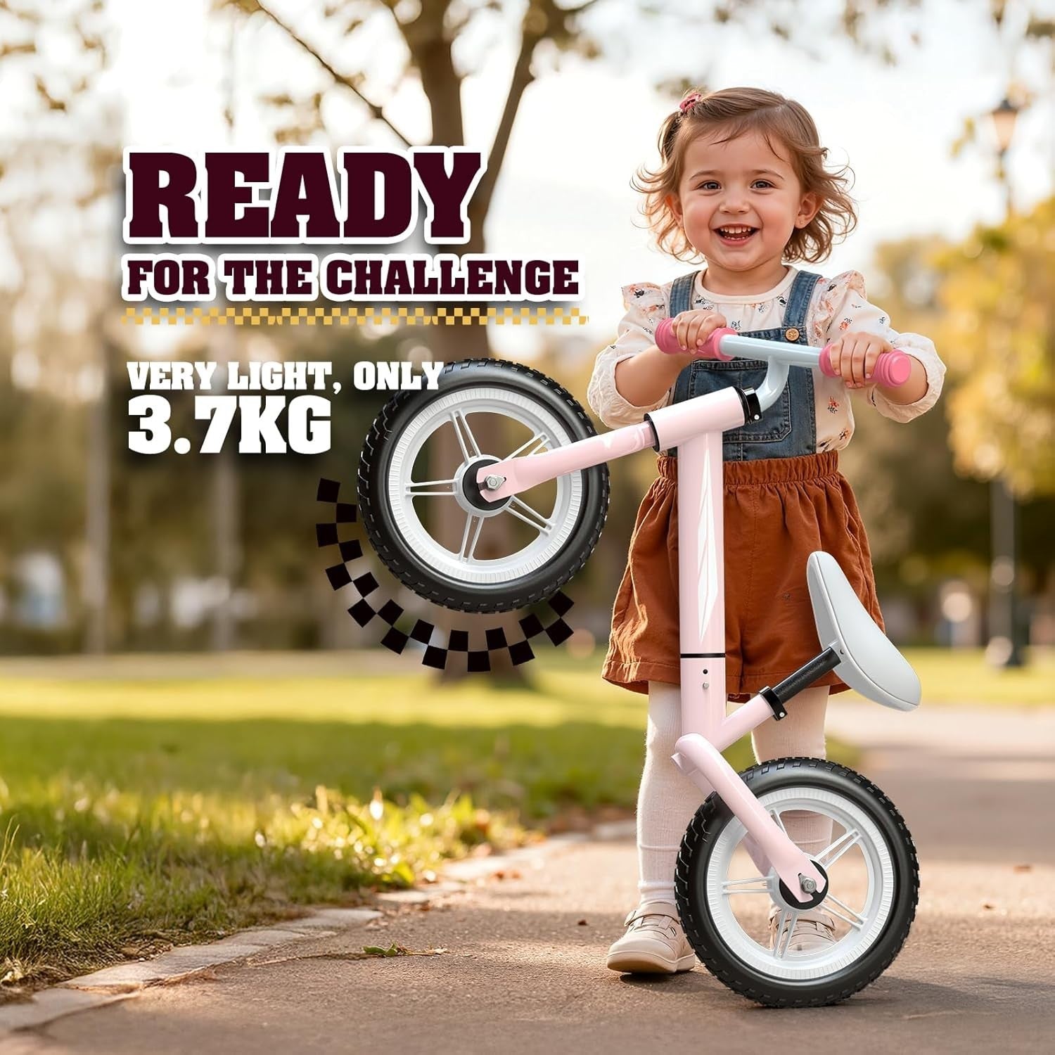 Kids Balance Bike LED Wheels Adjustable Seat Handlebar 2-5 Years Pink