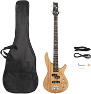 Full Size 4 String Electric Bass Guitar Beginner Kit Natural Wood
