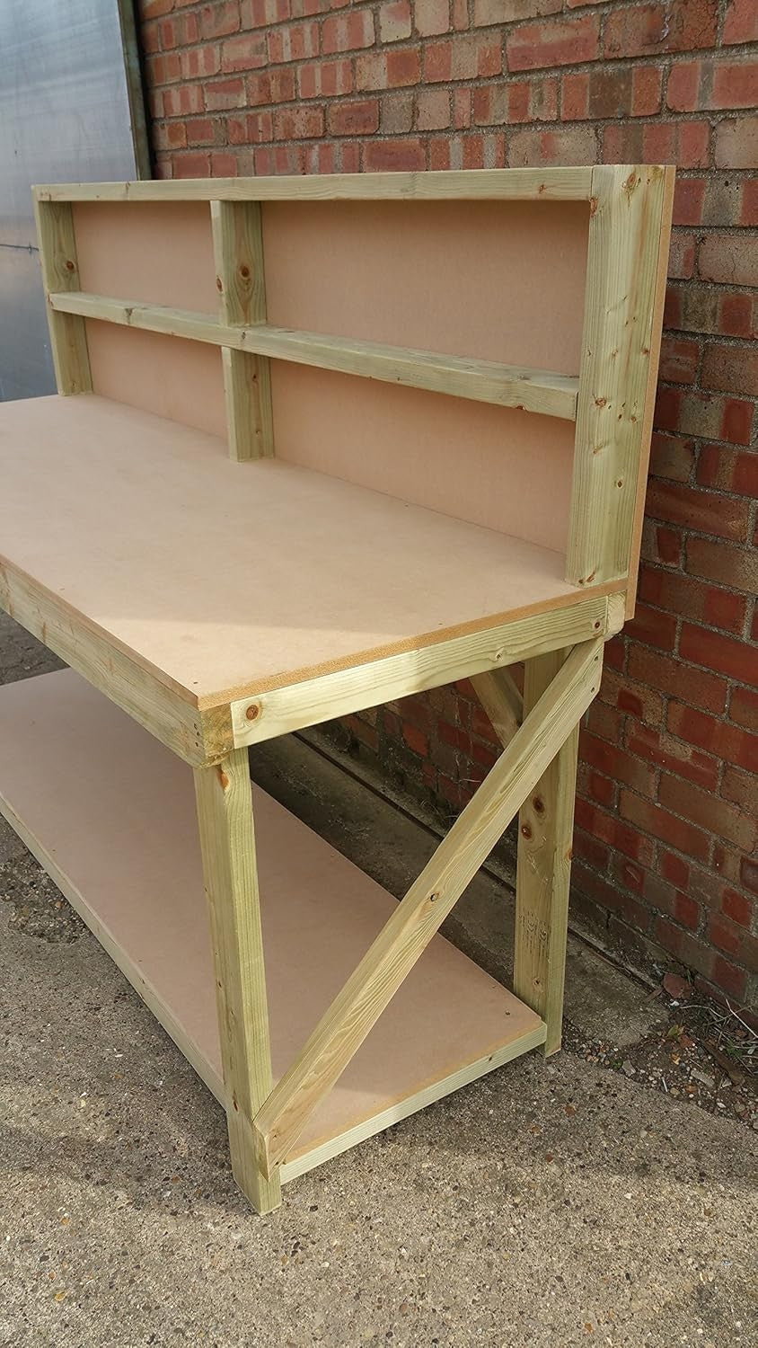 7ft Heavy Duty Wooden MDF Workbench with Back Panel – Strong Workshop Table