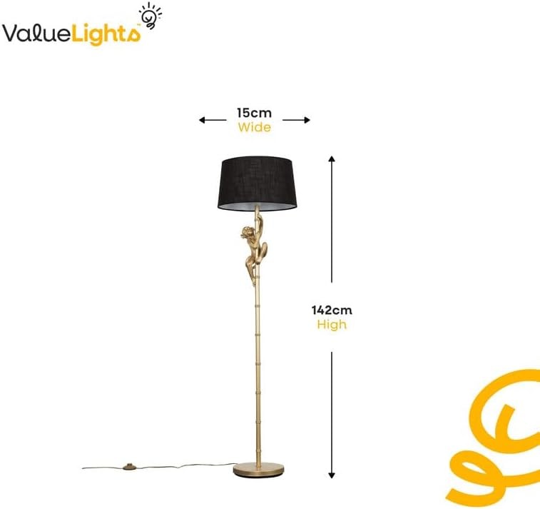 Gold Monkey Floor Lamp Black Shade Luxury Statement Standing Light E27