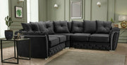 Luxury Black Corner Sofa 5-Seater Plush Fabric | Deep Seat L-Shaped Couch