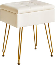 White PU Leather Vanity Stool with Storage & Flip Tabletop – Adjustable Legs