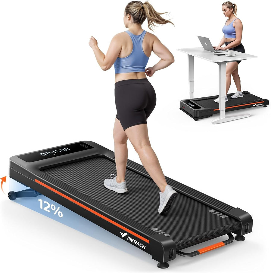 Heavy Duty Walking Pad Treadmill 12% Incline 400lbs Quiet Home Gym