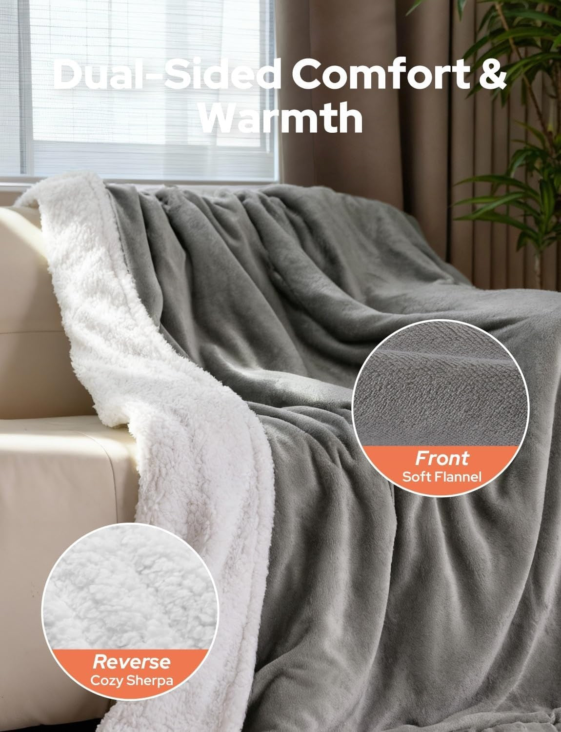 Electric Heated Throw Blanket Fast Heat Dual Sided Sherpa 180x130cm