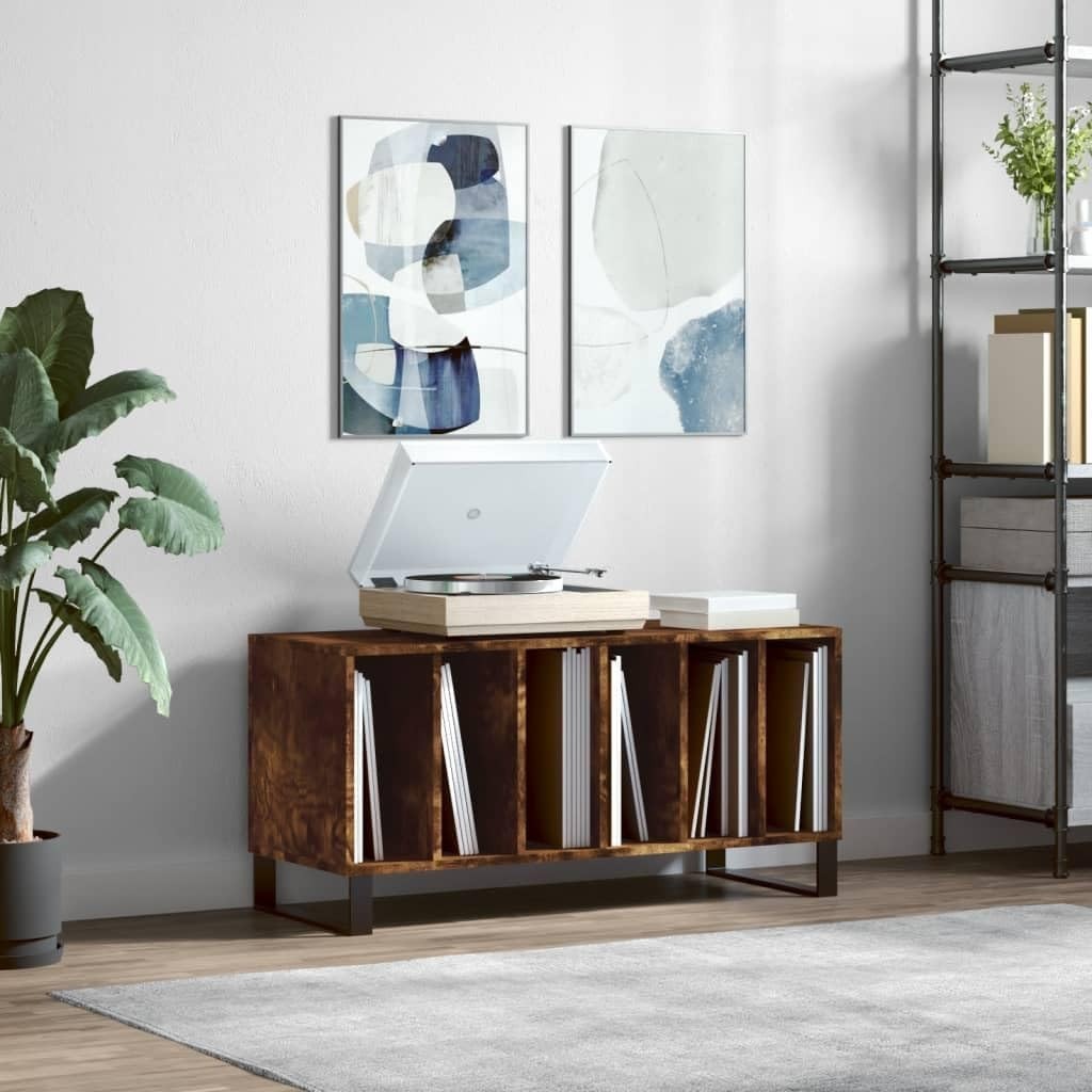 Durable Engineered Wood Vinyl Record Cabinet with Iron Feet & Sturdy Top