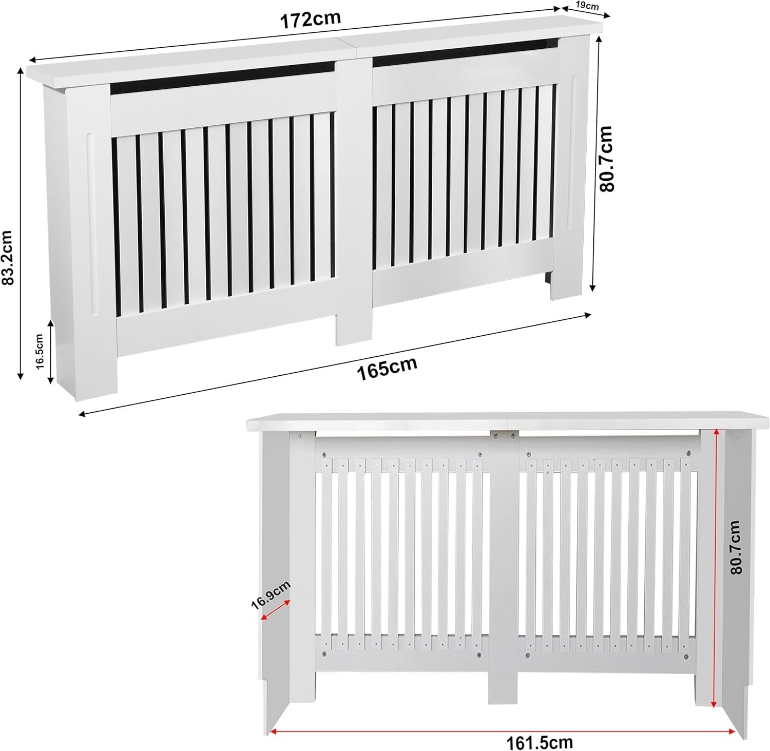 Extra Large White Radiator Cover Cabinet | MDF Wood Slatted Heating Shelf