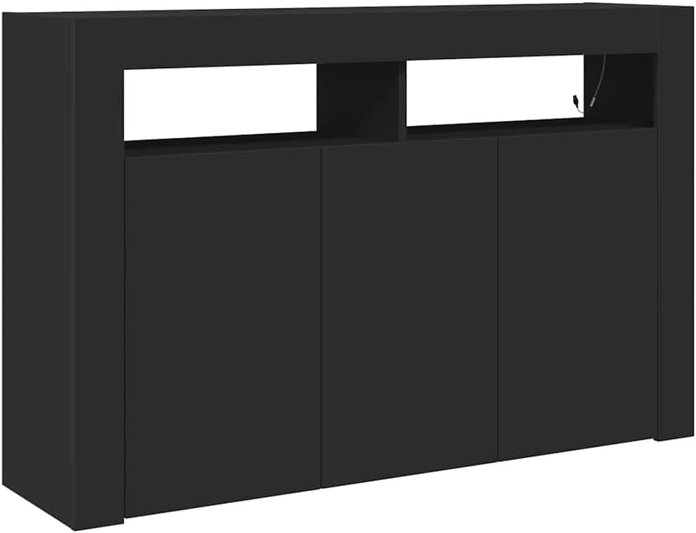 Modern Black LED Illuminated Sideboard Storage Cabinet 3 Doors Dining Room