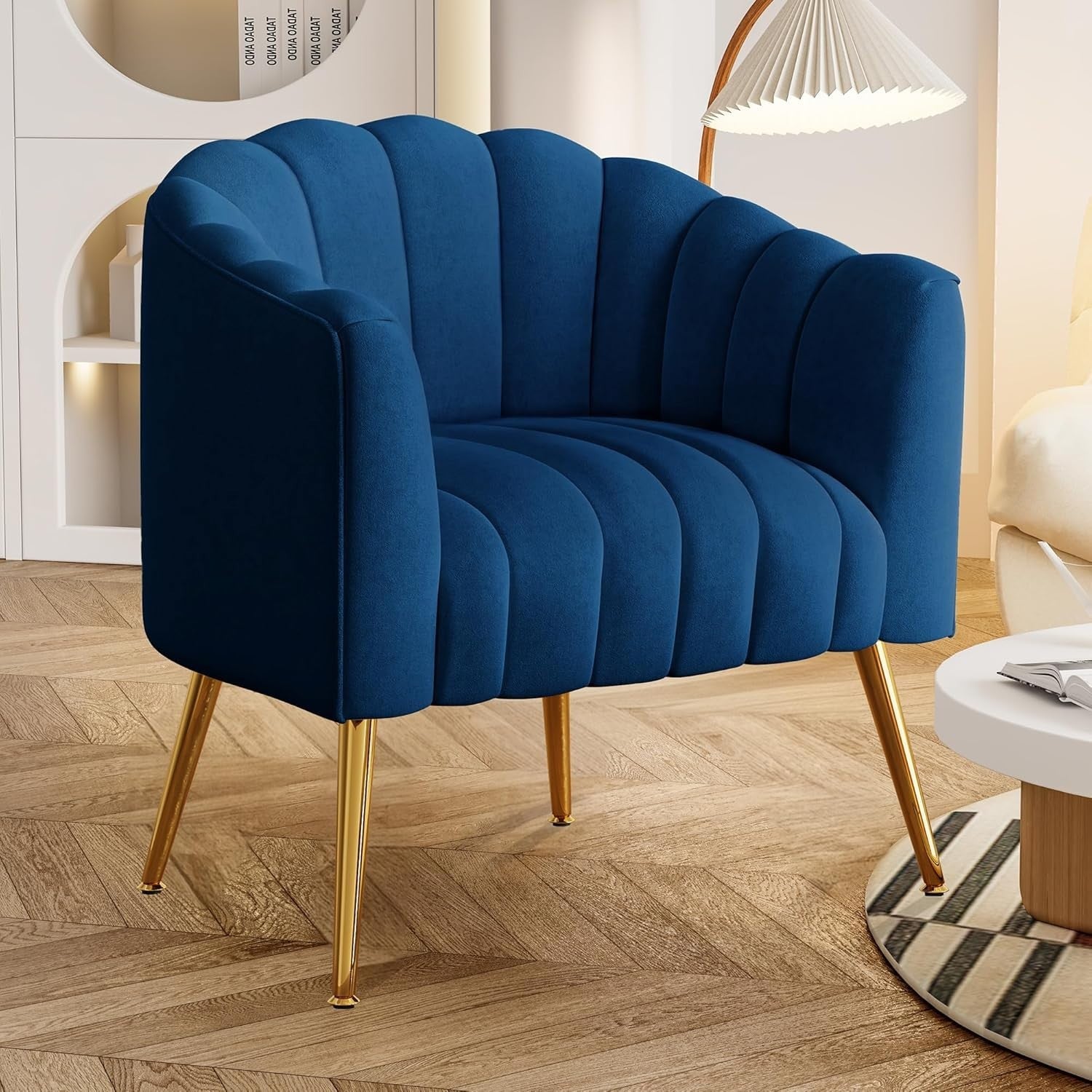 Navy Velvet Barrel Chair with Gold Legs | Plush Oversized Accent Seat
