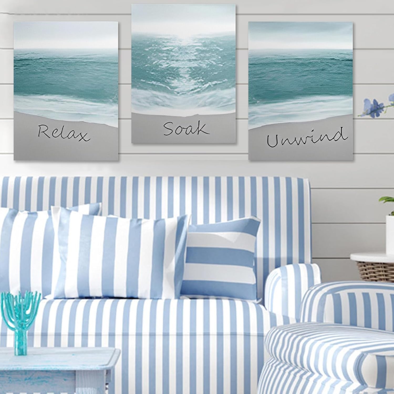 Ocean Beach Wall Art Set of 3 Framed Canvas 30x40cm