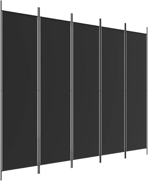 5 Panel Black Folding Room Divider 250x200cm Fabric Privacy Screen Partition