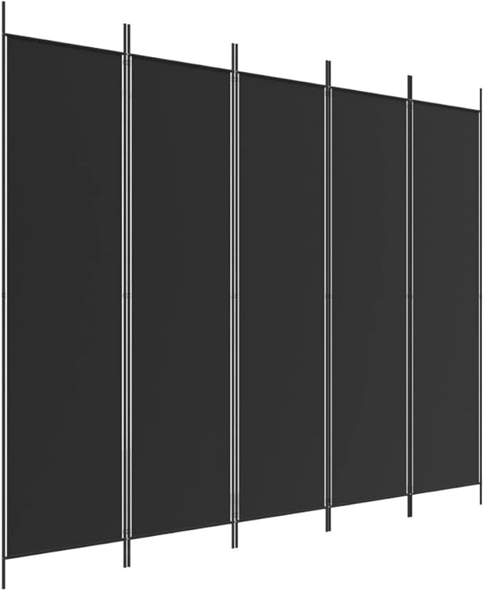 5 Panel Black Folding Room Divider 250x200cm Fabric Privacy Screen Partition