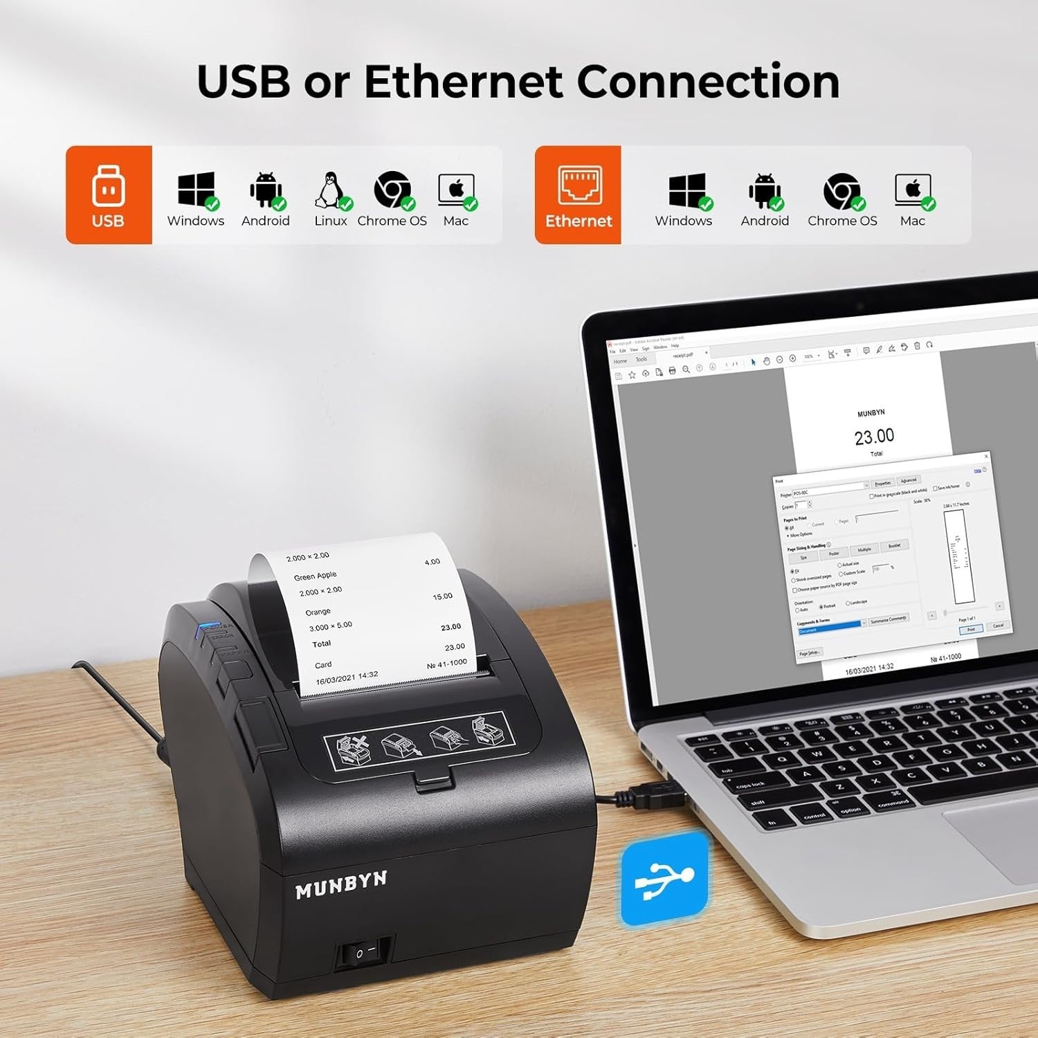Thermal Receipt Printer 80mm Black USB Ethernet Auto Cutter Fast POS