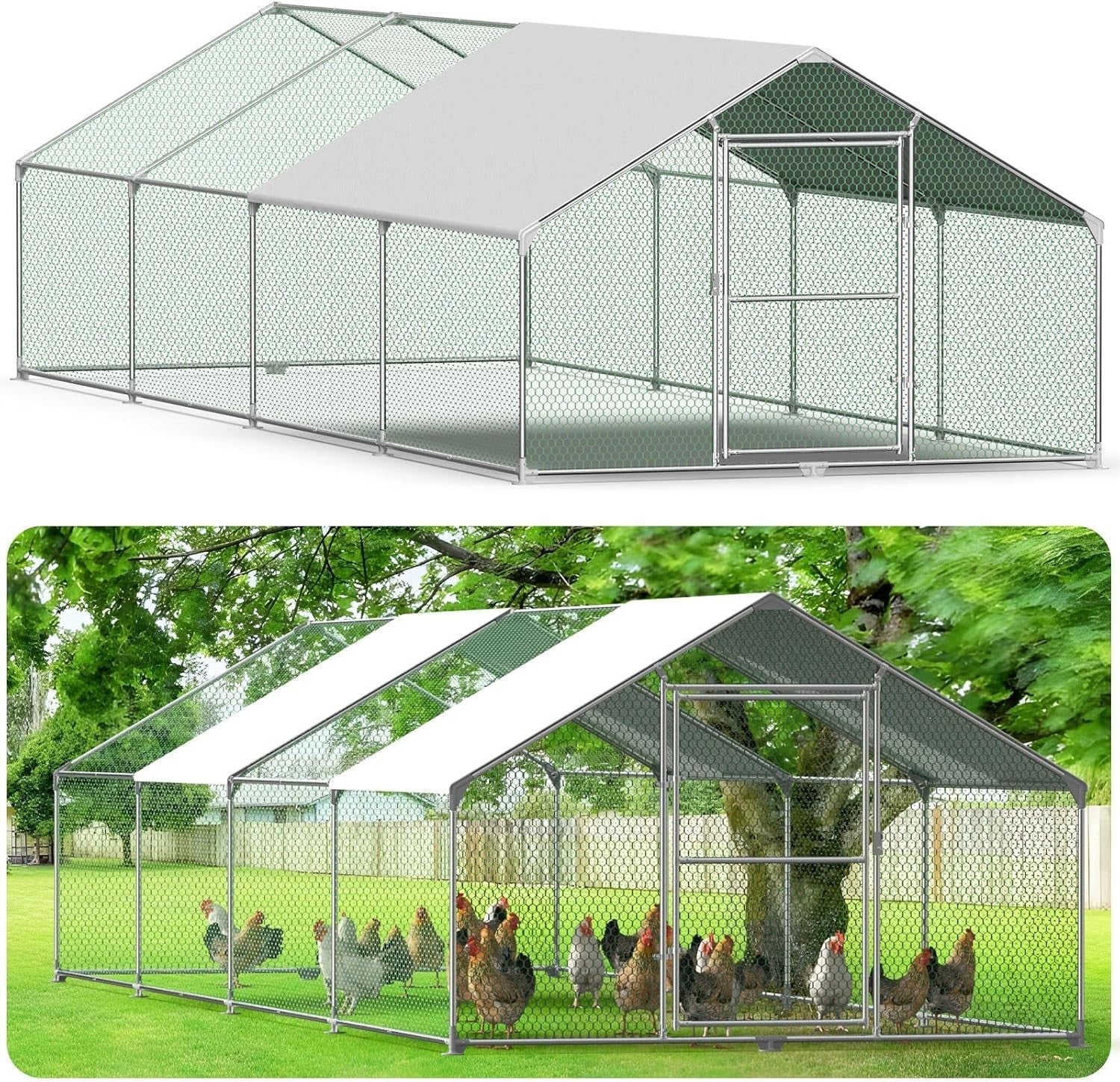 3x8x2m Walk In Chicken Run Galvanised Steel Coop