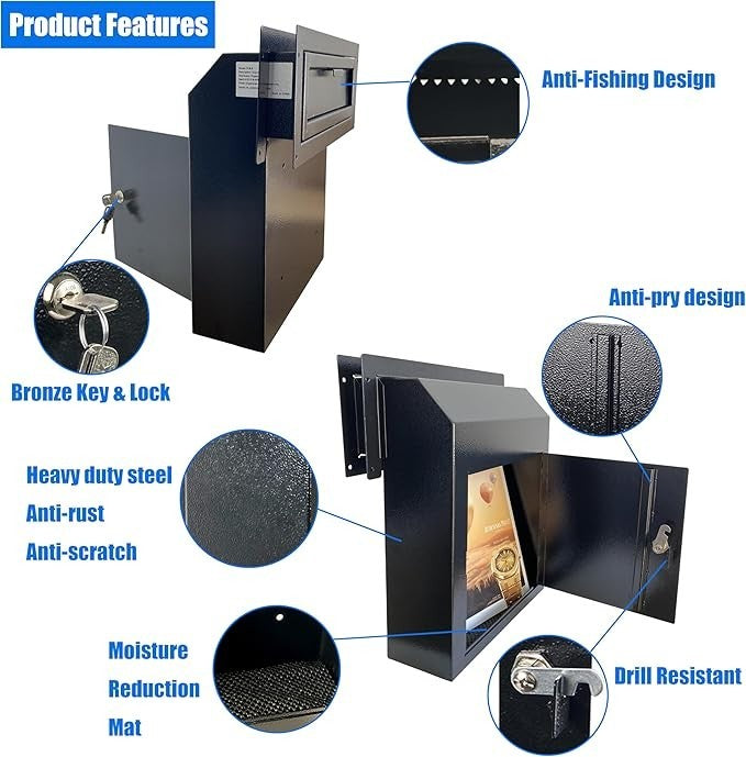 Secure Steel Mail Drop Box Locking Wall Safe | Anti-Theft Deposit Slot | Medium