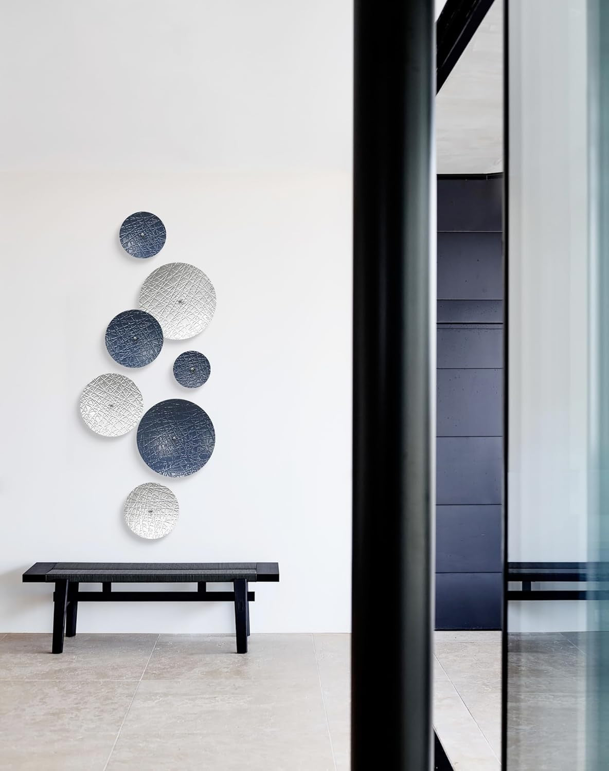 Silver Blue Metal Wall Art 7PCS Modern Home Decor Set