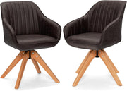 Set of 2 Brown Swivel Desk Chairs Tub Armchairs Wooden Legs