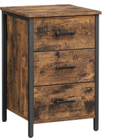 Rustic Industrial Bedside Table with 3 Drawers – Brown & Black Wood Nightstand