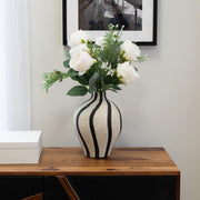 Hand Painted Ceramic Vase Cream Black Striped Stone Effect Modern Decor