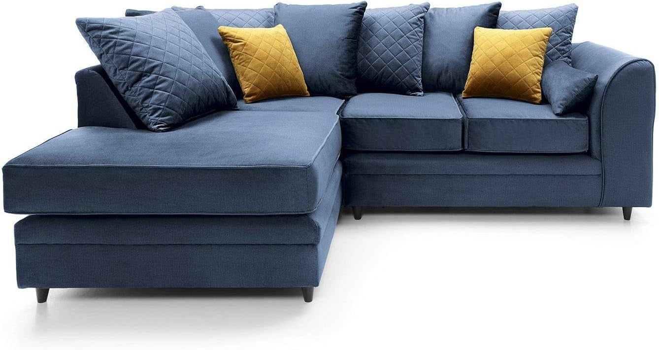 Dark Blue Velvet L Shape Corner Sofa 4 Seater – Water Repellent & Plush