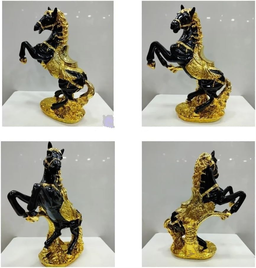 Luxury Black Gold Porcelain Horse Ornament 44cm • Art Deco Figurine Home Decor