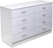 White Gloss 8 Drawer Chest Wide Storage Unit Bedroom Modern Cabinet