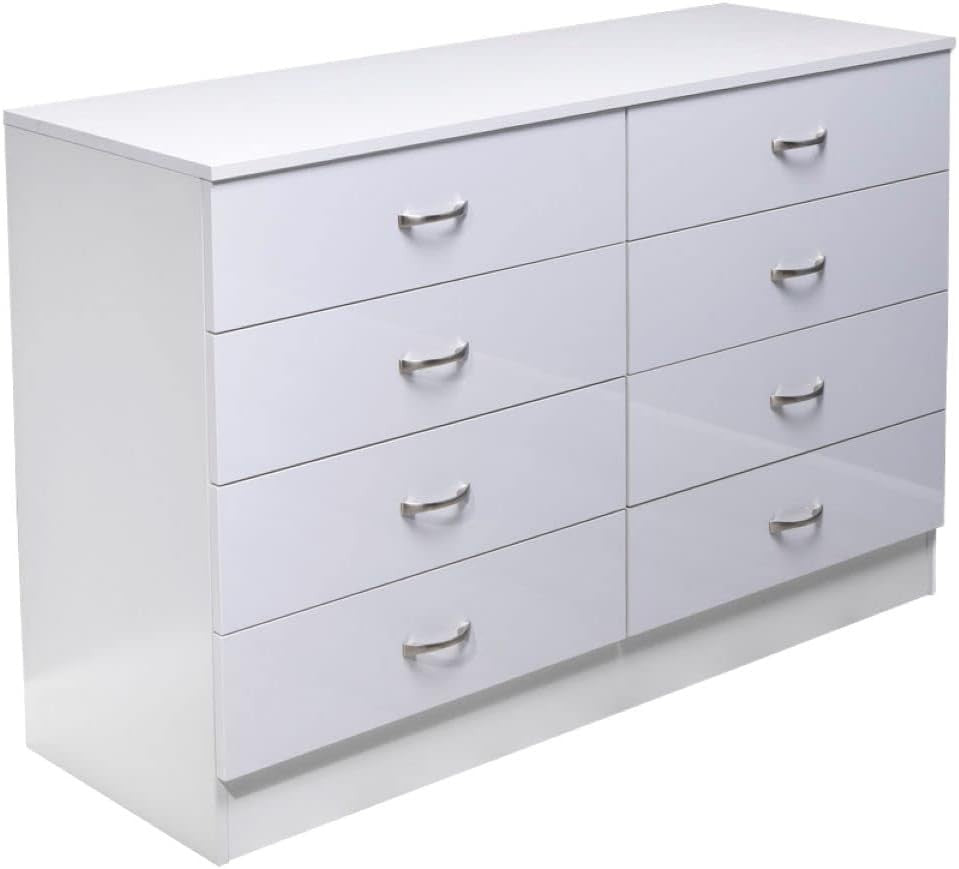 White Gloss 8 Drawer Chest Wide Storage Unit Bedroom Modern Cabinet