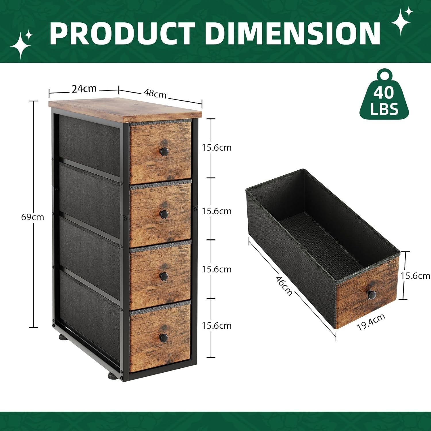 Tall Slim 5 Drawer Storage Cabinet Wood Top Narrow Bedroom Hallway Brown