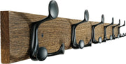 Wood Burnt Wall Coat Rack 6 Triple Hooks | 99cm Rustic Hanging Rail