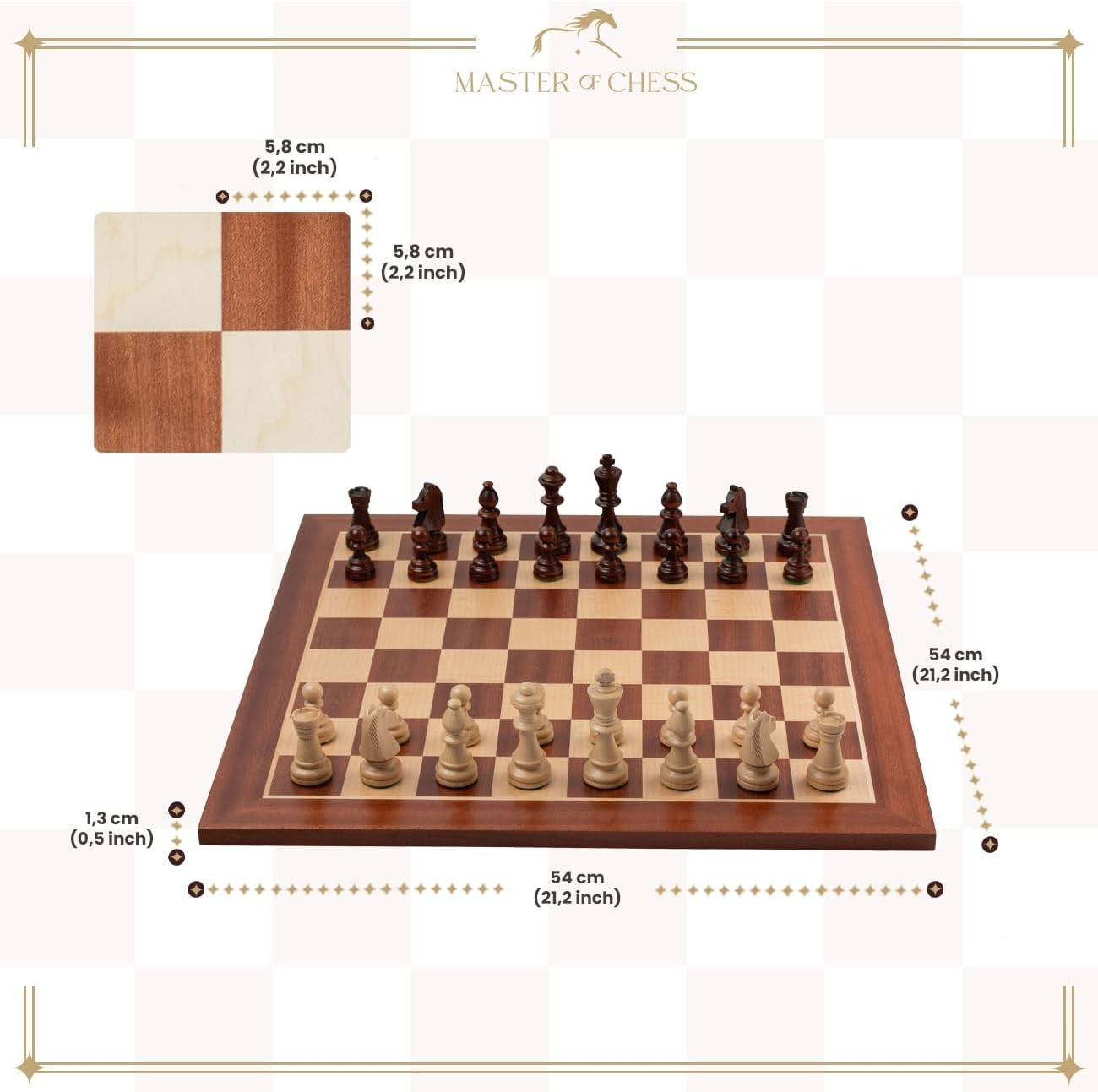 54cm Tournament Wooden Chess Board Inlaid Mahogany Foldable Luxury Board