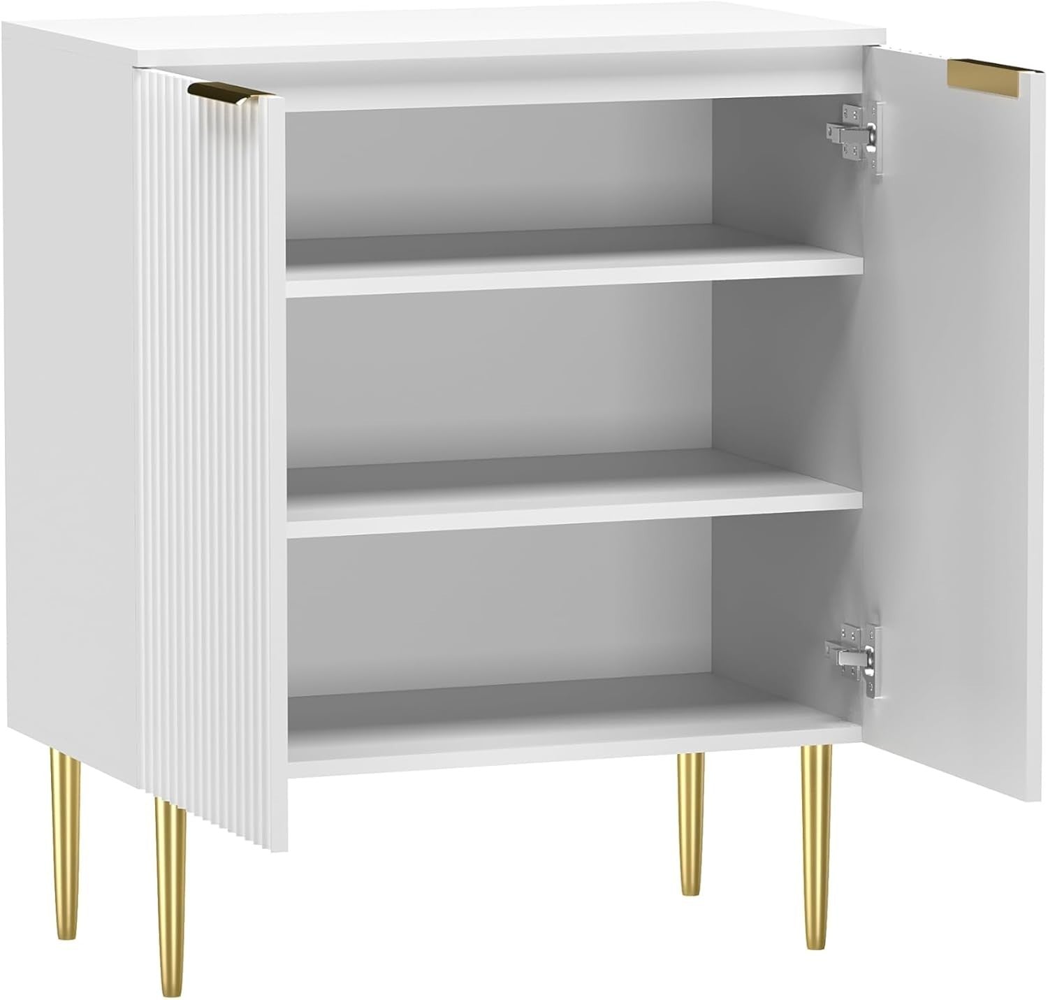 Modern White Fluted Sideboard Cabinet Storage Unit 2 Door Metal Legs